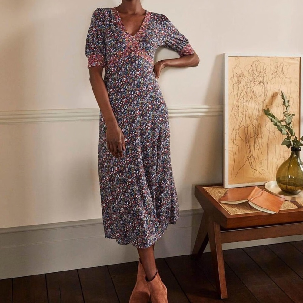 Boden Eva Floral Jersey Midi Dress
